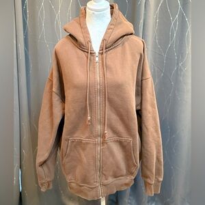 John Galt Hoodie Oversized Full Zip Heavyweight Brown Sz OS
